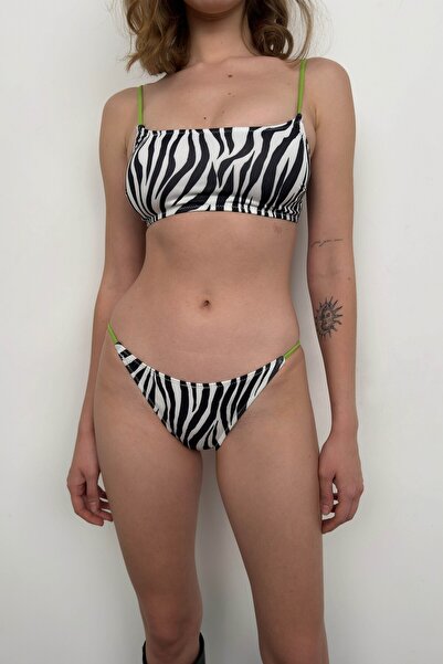 Black Fashion Zebra Desenli Bikini Takım