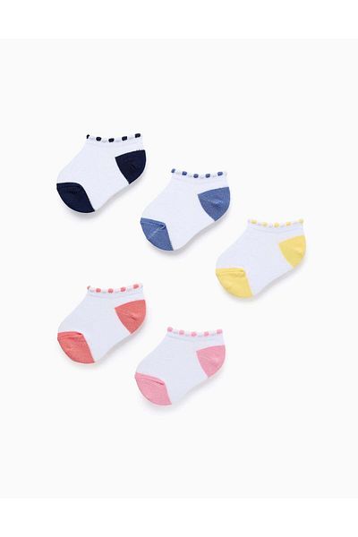 Ziddy Pack of 5 Pairs of Ankle Socks with Polka Dots for Baby Girls, White