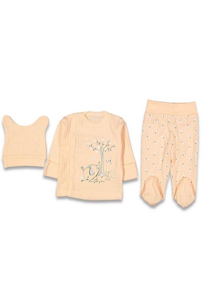TRENDİMİZBİR Baby Girl Animal Floral Patterned Salmon 3-Piece Bodysuit Set