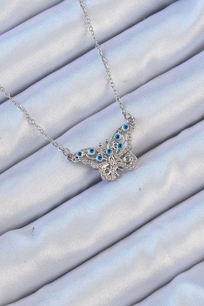 norsary 316L Steel Chain Silver Color Zircon Stone Evil Eye Butterfly Necklace