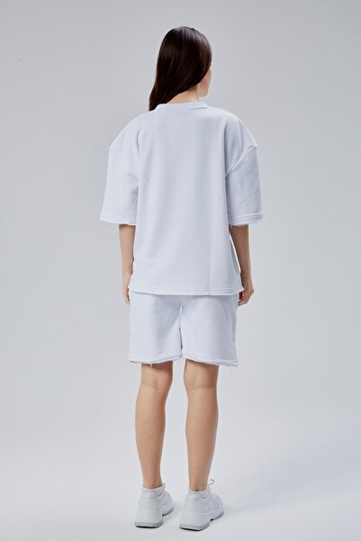 M MOONCOVER Mooncover Women's Short Sleeve Shorts Summer Two-Piece Set – White