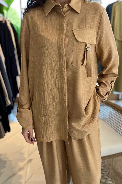 Nuss Striped Pocket Detail Suit 1041 Camel