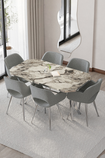 BY ORHAN GÜZEL Mutfak Masa Takımı Yemek Masası Takımı Wega Takım POLİÜRETAN D...