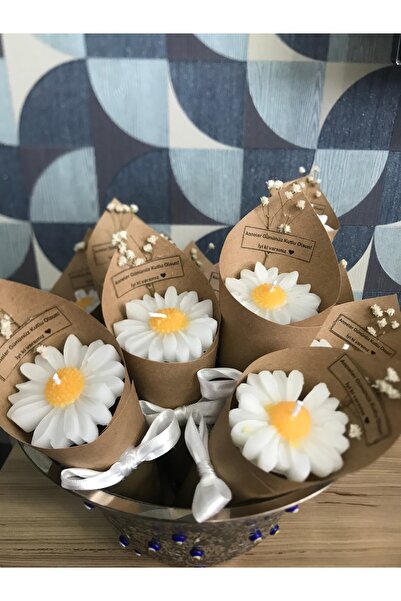 BlueDaisyCandle Kişiye Özel 15 ADET PAPATYA kokulu buket mum Düğün/nişan/söz/kadınlar/anneler Günü Hediyelik,nikah