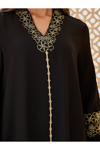 Styli Lace Detail V Neck A-Line Jalabiya