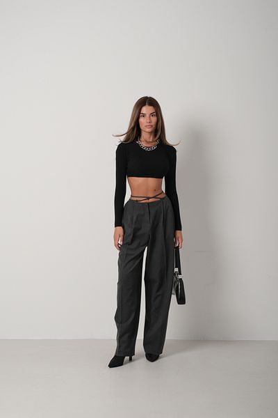 Black Fashion Bluză Neagră Tricotaj Crop - Model de bază