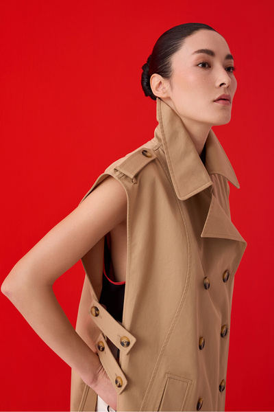 Jus De Pommes CAMEL OVERSİZE DÜĞMELİ KRUVAZE KADIN YELEK