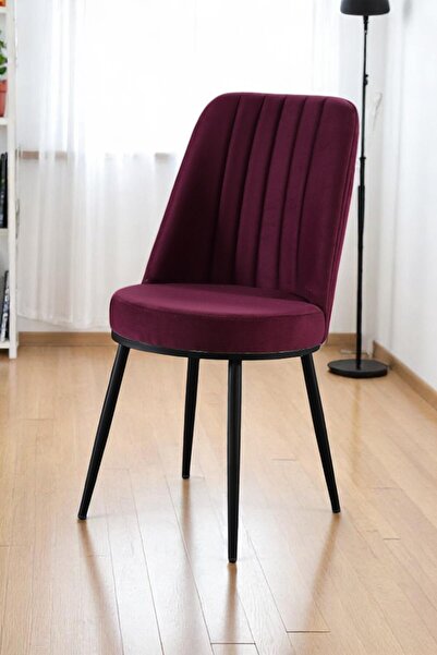 MYMASSA Gold Sandalye - Soho Mor Kumaş - Metal Siyah Ayak - Mutfak Sandalyesi...