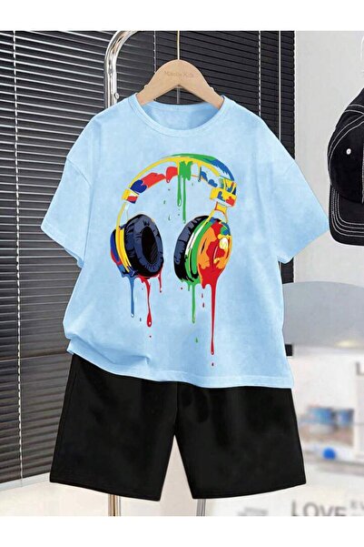 BYMEER set căști colorate pentru copii imprimate pantaloni scurți albaștri tr...