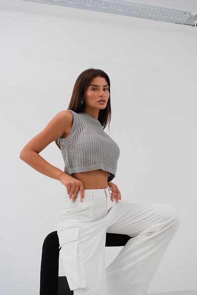 Black Fashion Gray Openwork Crop Sweater