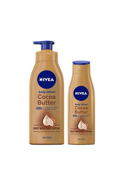 NIVEA Cocoa Butter Body Lotion 400ml + 250ml | Deep Moisture | Value Pack