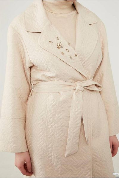 Levidor Quilted Stone Detailed Belted Women's Coat