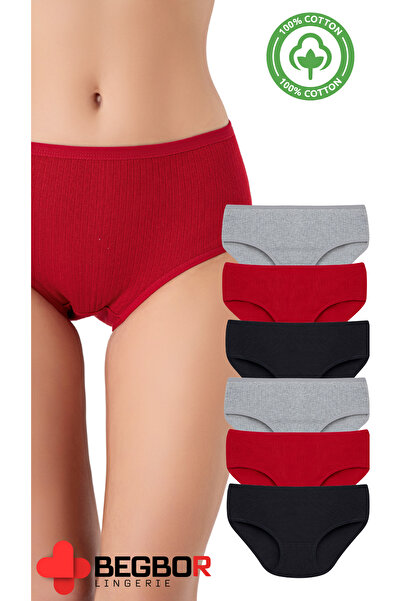 BEGBOR LİNGERİE 6 LI FİTİLLİ KÜLOT SET ( KIRMIZI , SİYAH , GRİ RENKLERDEN OLUŞUR )