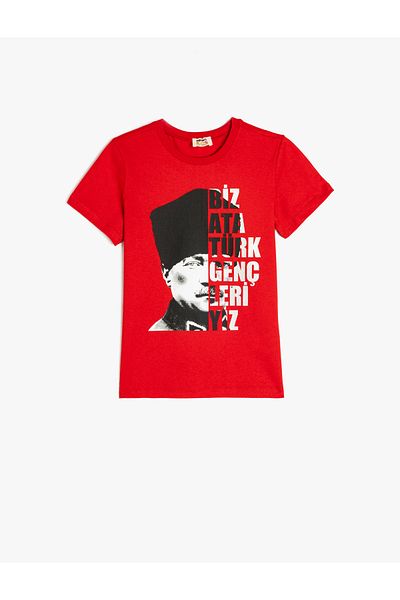 Koton Ataturk Printed Short Sleeve Crew Neck Cotton T-Shirt