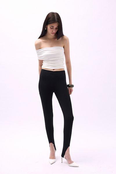 Black Fashion Black Leggings with Heel Detail