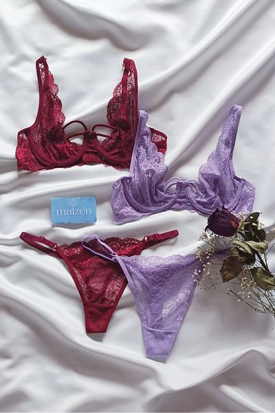 MAİZEN Set de sutien cu dantelă din 2 piese pentru femei, fără căptușeală