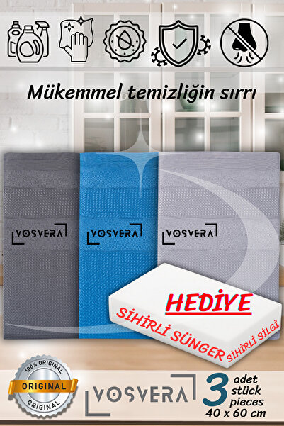 vosvera 3Adet %100 Mikrofiber Temizlik Bezi Leke Çıkarıcı Cam Bezi YüzeyTemiz...