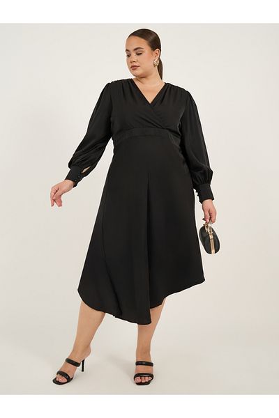 Styli Plus Size Plain Long Sleeves A-Line Midi Dress