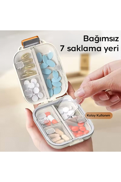 EZERE Taşınabilir seyahat ilaç kutusu 7 gün Bölmeli Büyük İlaç Kutusu Krem