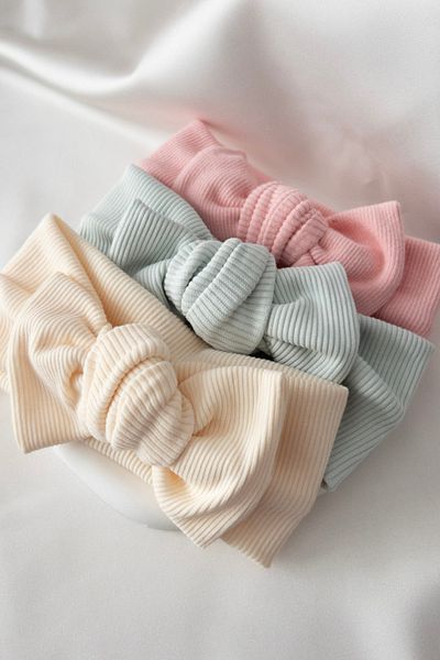 Karflake Handmade Bow Tied Soft Structured Set of 3 Baby Girl Headband Crown