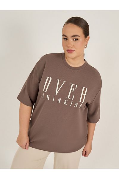 Styli Plus Size Slogan Print Dropped Shoulder Oversized T-Shirt