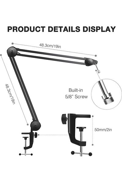 COOYA Large Microphone Boom Arm, Mic Stand, for Vocal Gaming Streaming