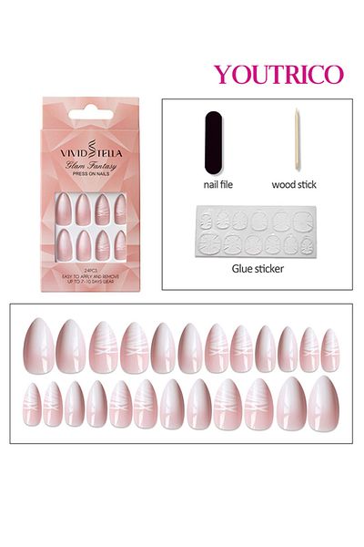 Youtrico 24 press-on nail,ladies French gradient powder,drop shape