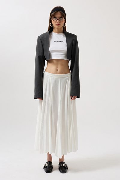 Black Fashion Dark Gray Crop Jacket - Chest Bra Detailed