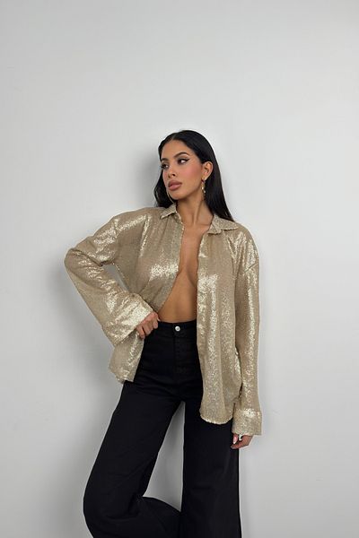 Black Fashion Cămașă oversize cu paiete de culoare aurie