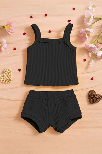 ADABEBEK Ribbed Strap Baby Crop 2-Piece Shorts Set
