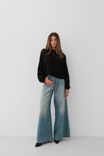 Black Fashion Pulover negru ajurat cu decolteu