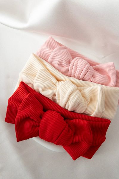 Karflake Handmade Bow Tied Soft Structured Set of 3 Baby Girl Headband Crown