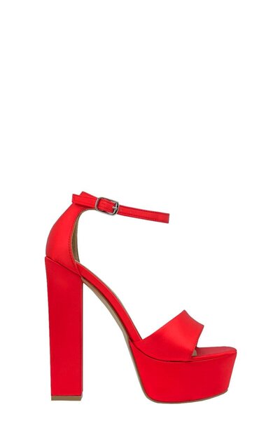 Moulin Shoes حذاء نسائي ذو كعب عالي من الساتان الأحمر بشريط واحد
