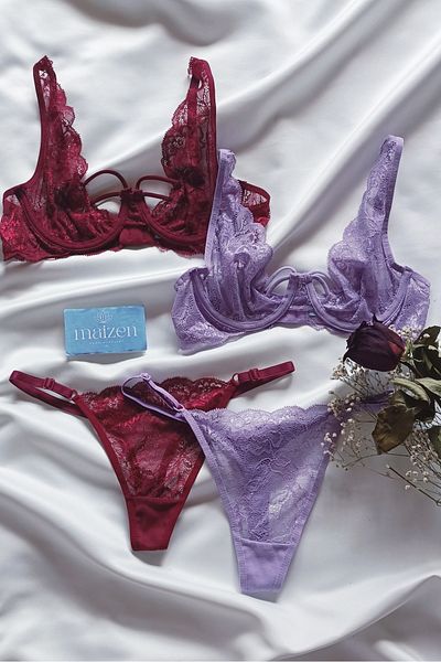 MAİZEN Set de sutien cu dantelă din 2 piese pentru femei, fără căptușeală