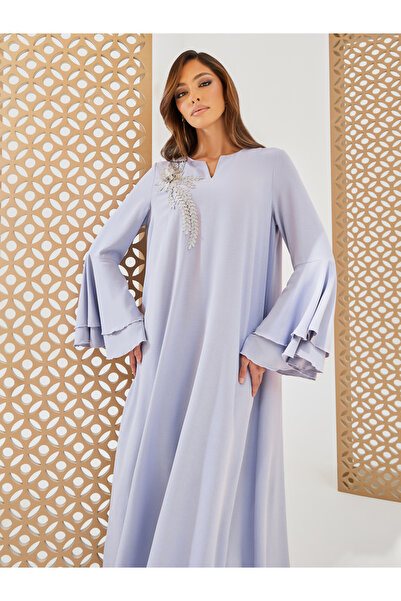 Styli Solid Layered Bell Sleeves Jalabiya with Applique