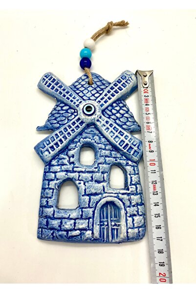 Store Balkon Süsü Duvar Dekorasyonu Bahçe Süsleri Seramik Alaçatı Bodrum Yel Değirmeni 2 li Mavi Set