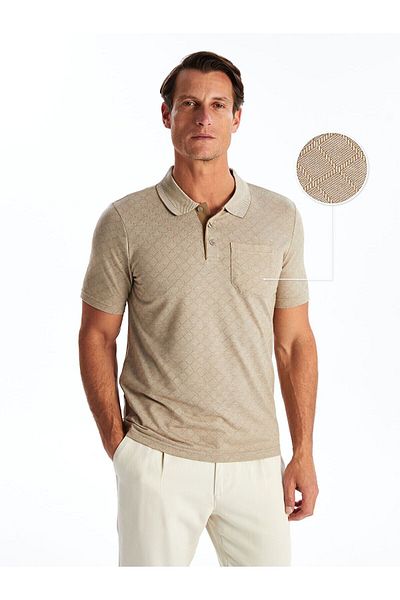 LC Waikiki Polo Neck Short Sleeve Patterned Men's Textured T-Shirt