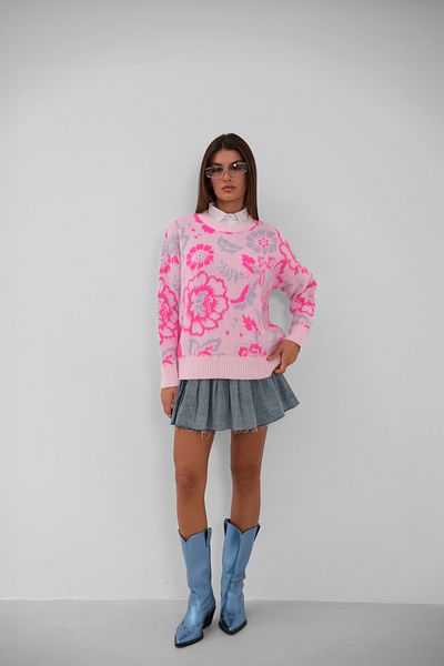 Black Fashion Pulover roz cu model de flori