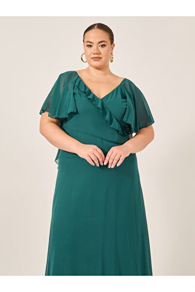 Styli Plus Size Ruffled Wrap Look A-Line Maxi Dress