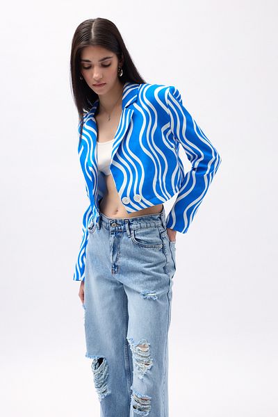 Black Fashion Jachetă crop cu model albastru