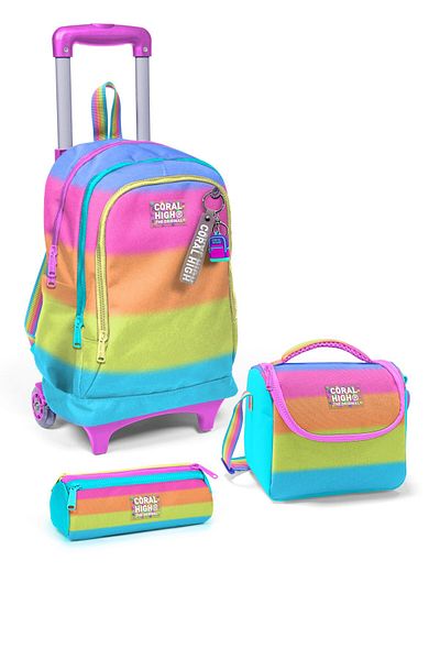Coral High Kids Colorful Striped 3-Piece School Bag Set Set0123970