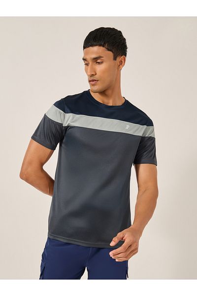 Styli Color Block Regular Fit T-Shirt with Logo Detail