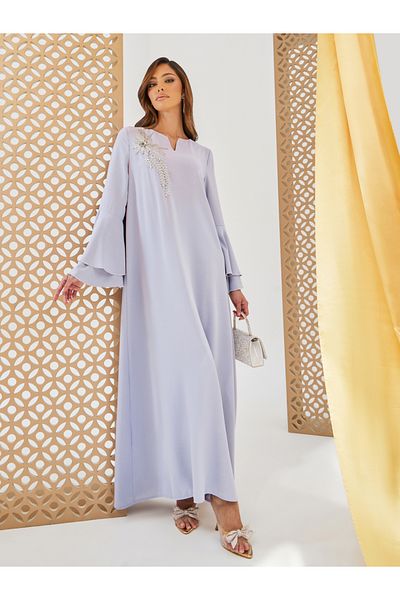 Styli Solid Layered Bell Sleeves Jalabiya with Applique