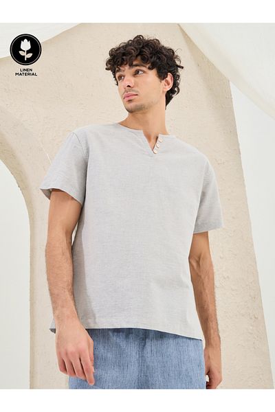 Styli Solid Notch Neck Oversized T-Shirt