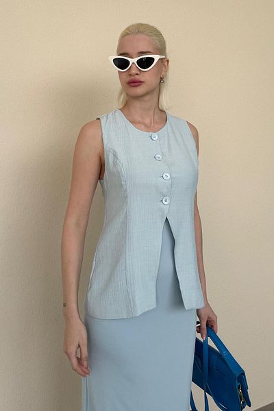Madmext Vestă lungă pentru femei, albastru, cu gâtul turn, Mg2331