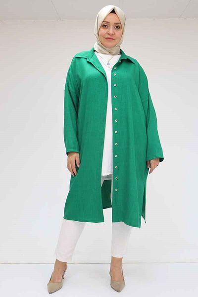 Eslina 58065 Large Size Melange Linen Low Sleeve Shirt - Benetton