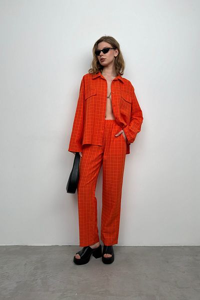 Black Fashion Orange Pocketed Shirt and Pants Set