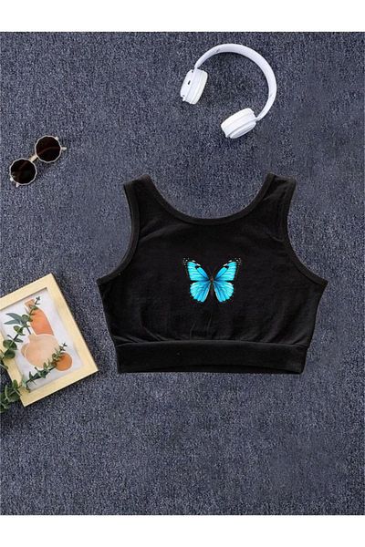 Keywest Tricou crop pentru copii din bumbac imprimat cu fluturi