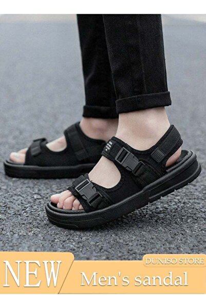 Generic صنادل رجالية للشاطئ، صنادل مسطحة مفتوحة الأصابع قابلة للتهوية، غير قا...