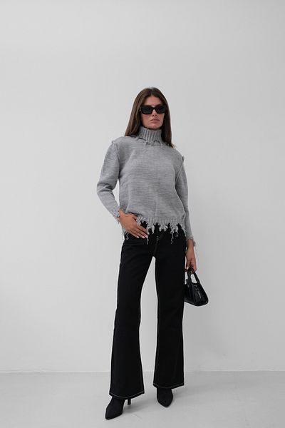 Black Fashion Pulover cu laser cu gât gri